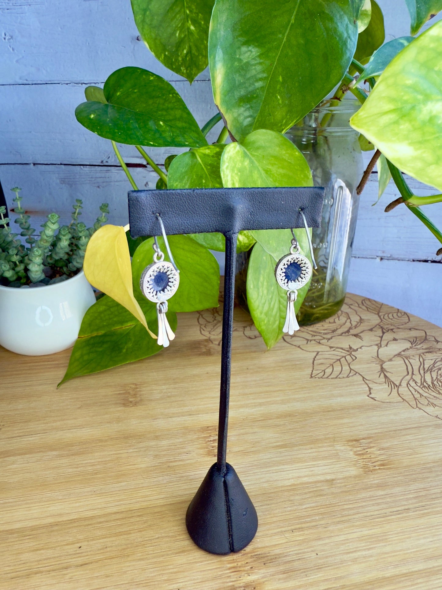 Labradorite Sterling Silver Earrings with Hammered Accent Dangles - Jewelry