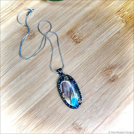 Labradorite Sterling Silver Pendant with 3 Brass Bees - Jewelry