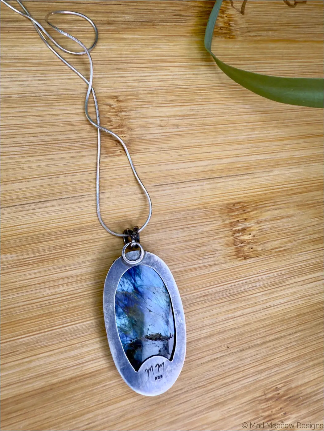 Labradorite Sterling Silver Pendant with 3 Brass Bees - Jewelry