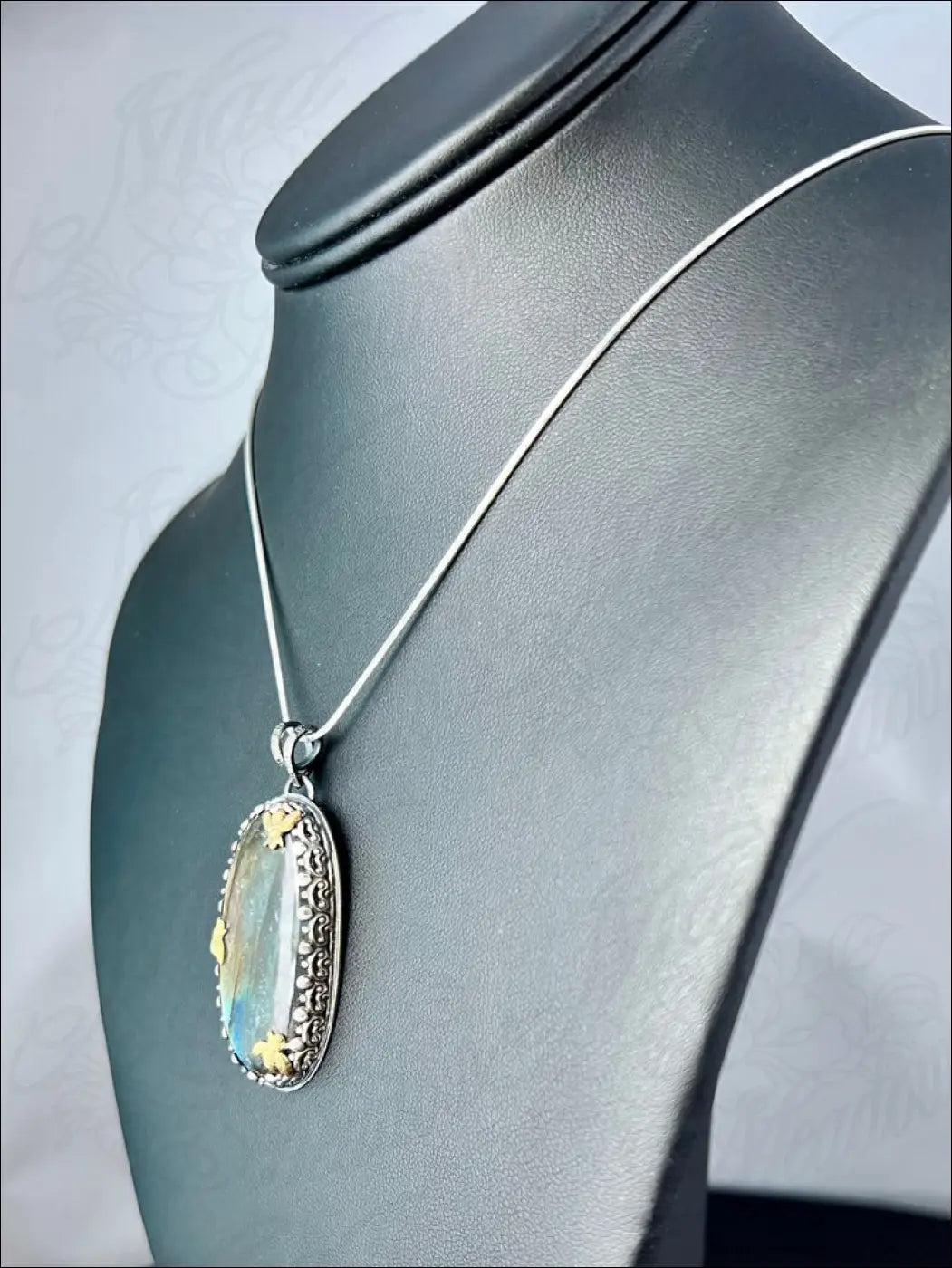 Labradorite Sterling Silver Pendant with 3 Brass Bees - Jewelry