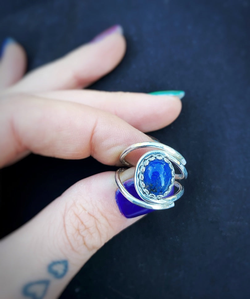 Lapis Lazuli Adjustable Sterling Silver Ring - Jewelry