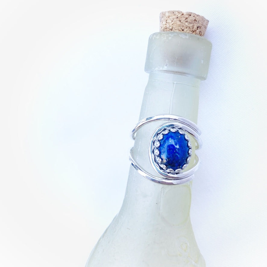 Lapis Lazuli Adjustable Sterling Silver Ring - Jewelry