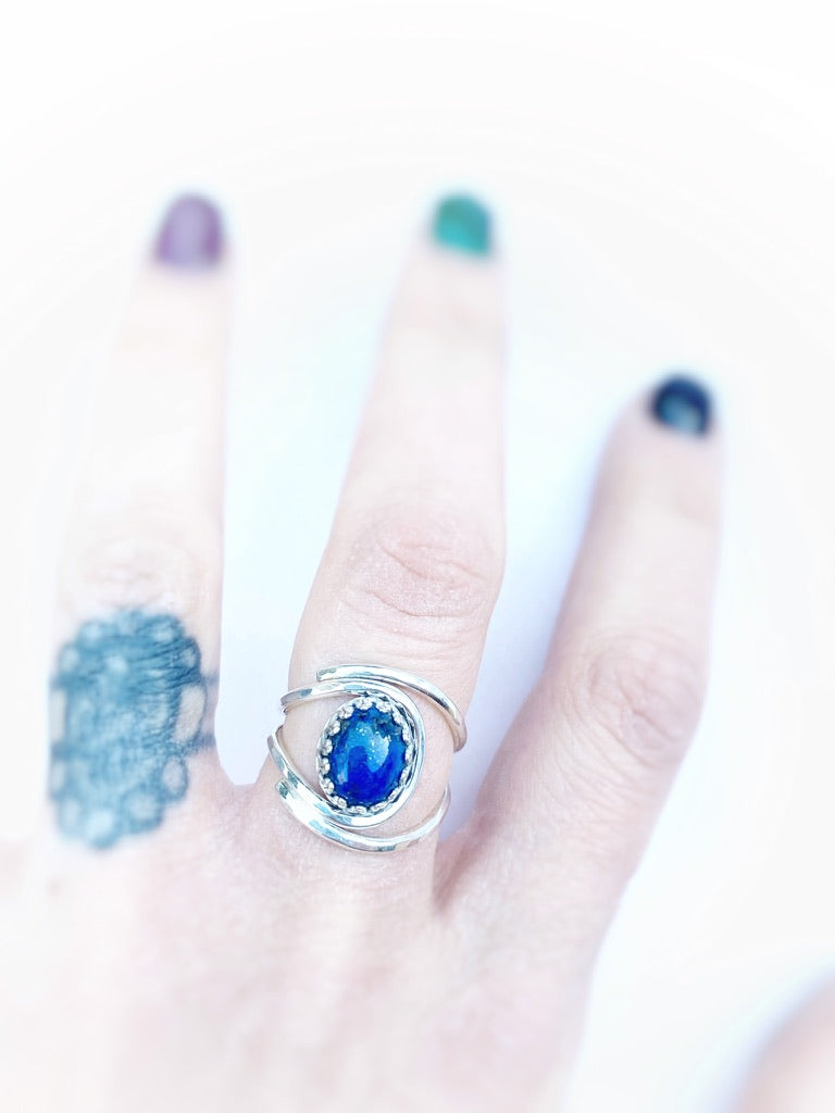 Lapis Lazuli Adjustable Sterling Silver Ring - Jewelry