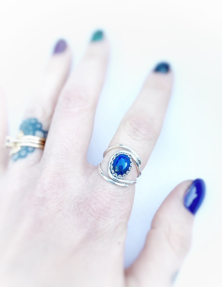 Lapis Lazuli Adjustable Sterling Silver Ring - Jewelry