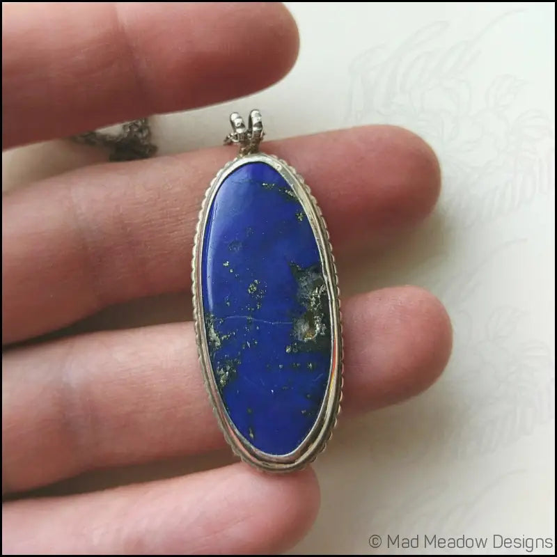 Lapis Lazuli Sterling Silver Statement Pendant Oxidized Metaphysical Healing Protective Stone Mood Enhancing