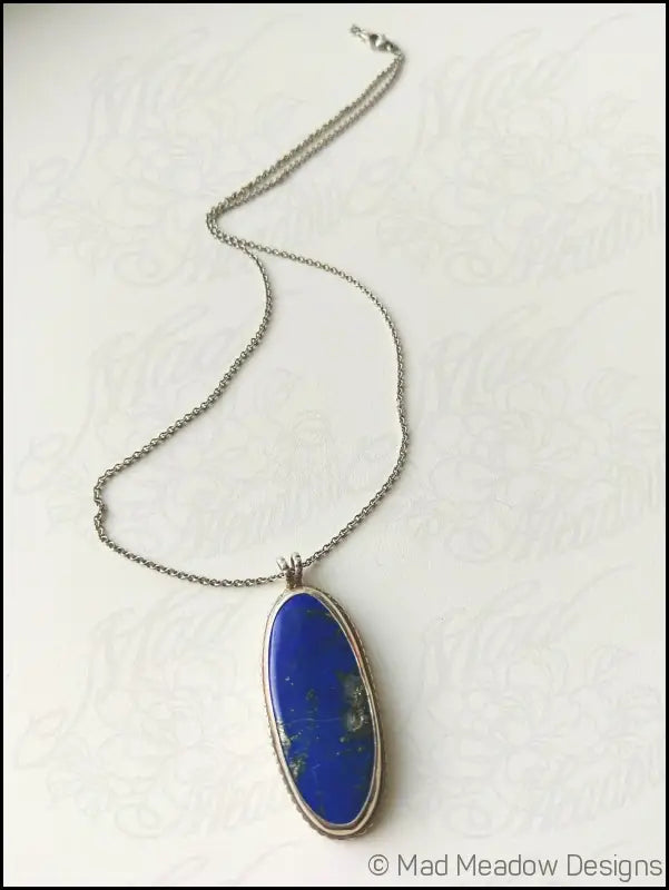 Lapis Lazuli Sterling Silver Statement Pendant Oxidized Metaphysical Healing Protective Stone Mood Enhancing