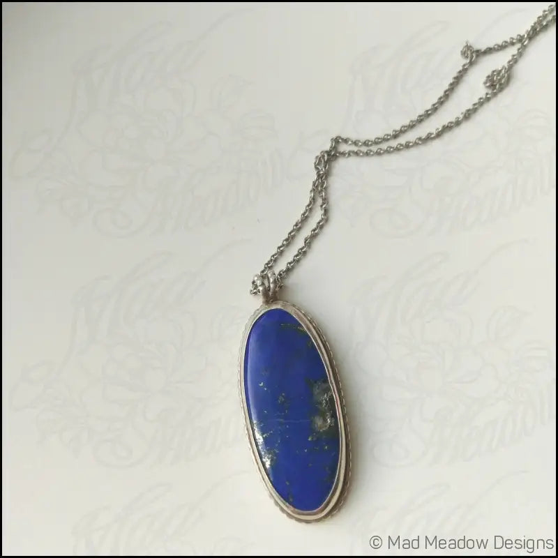 Lapis Lazuli Sterling Silver Statement Pendant Oxidized Metaphysical Healing Protective Stone Mood Enhancing