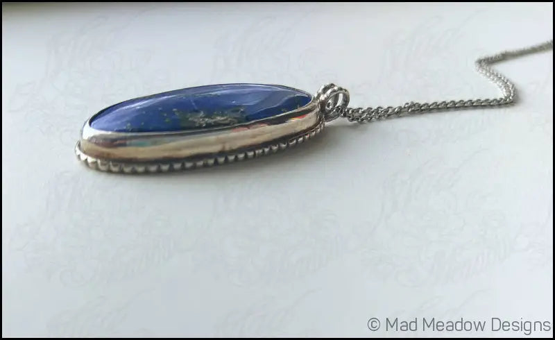 Lapis Lazuli Sterling Silver Statement Pendant Oxidized Metaphysical Healing Protective Stone Mood Enhancing