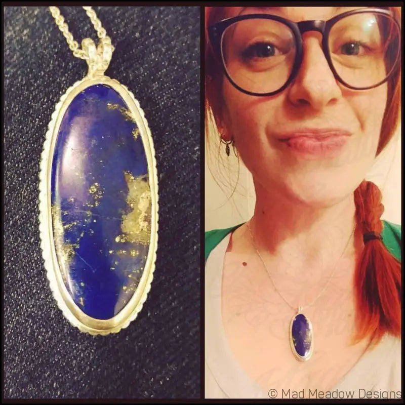 Lapis Lazuli Sterling Silver Statement Pendant Oxidized Metaphysical Healing Protective Stone Mood Enhancing