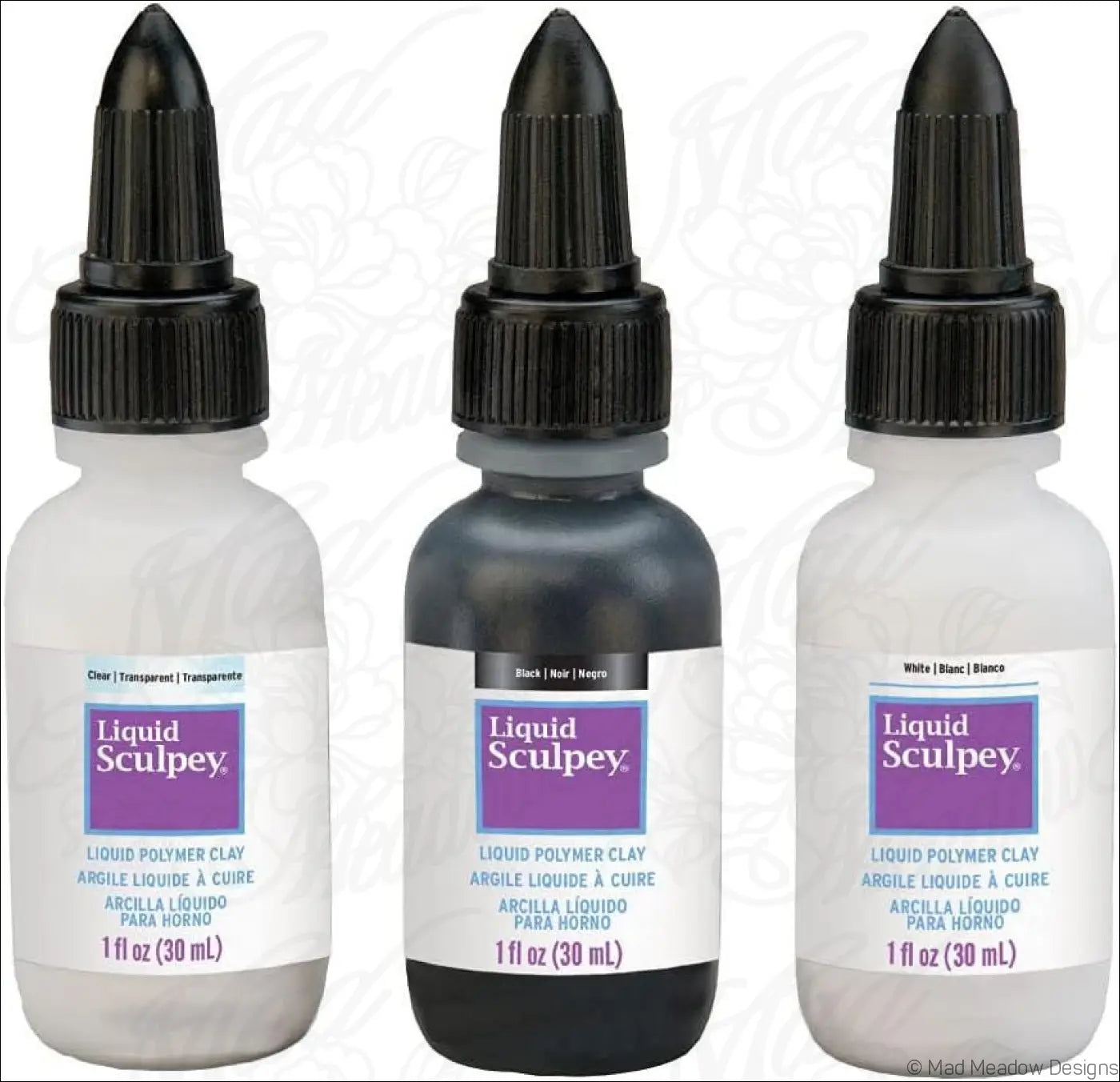 Liquid Sculpey Basics 3-Pack Polymer Clay – White Black Clear (3 x 1 oz) Destash New