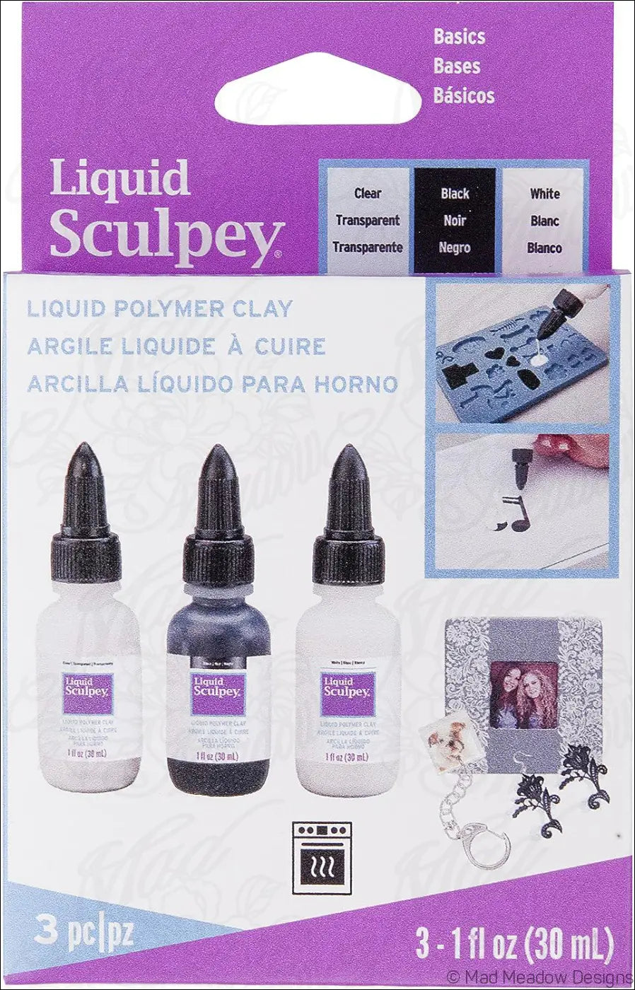 Liquid Sculpey Basics 3-Pack Polymer Clay – White Black Clear (3 x 1 oz) Destash New