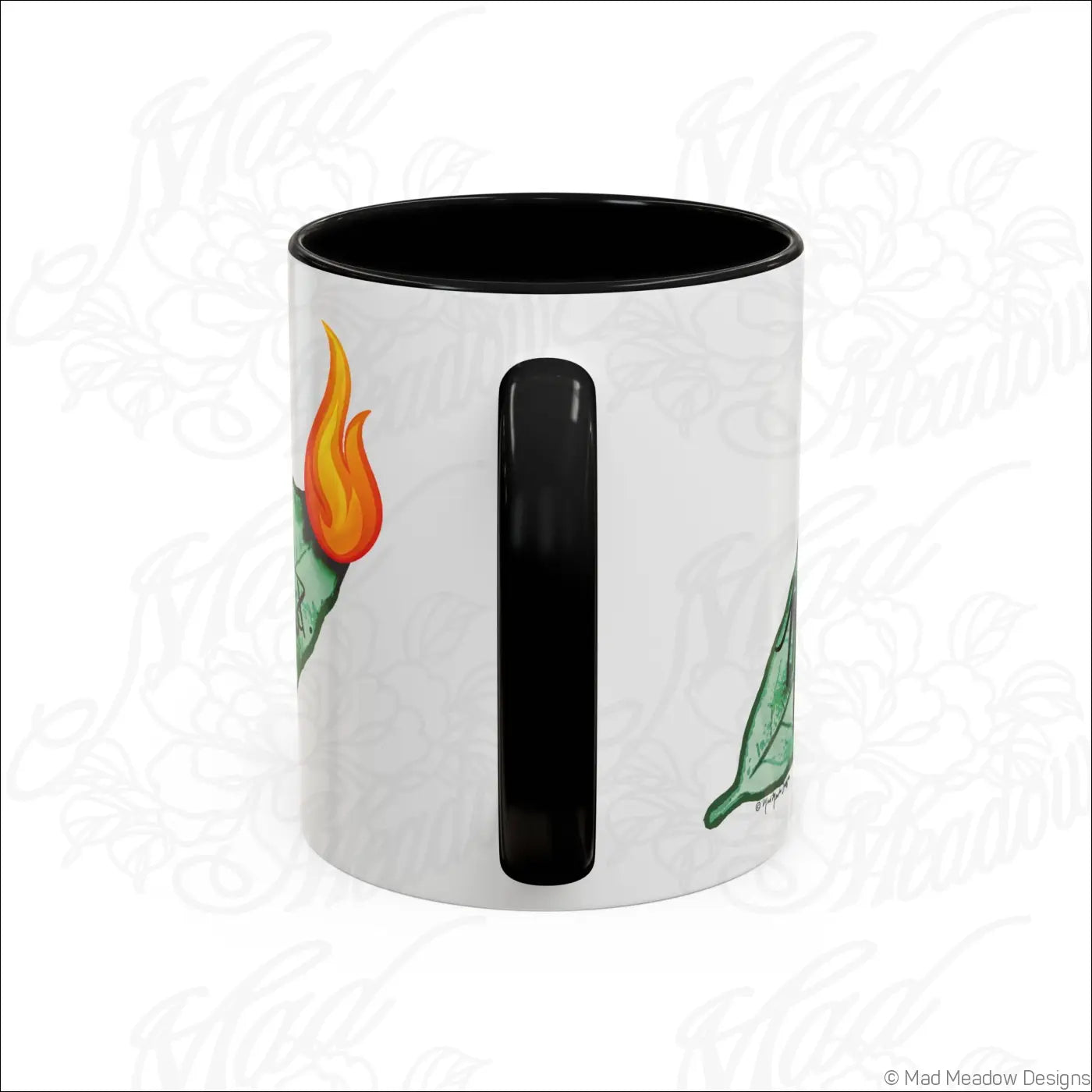 White ceramic manifest that shit burning bay leaf accent coffee mug with glossy finish black handle and colored interior