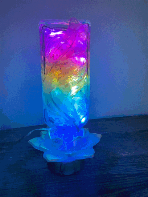 Translucent antique glass apothecary jar with colorful led lights on golden lotus flower base usb light
