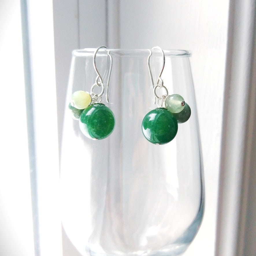 Multi-Color Jasper & Marble Gemstone Bobble Dangle Earrings - Green Aventurine - Jasper - Ambronite - Jewelry