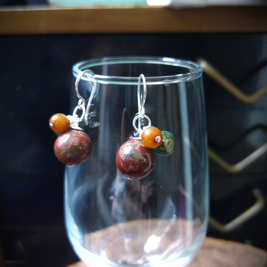 Multi-Color Jasper & Marble Gemstone Bobble Dangle Earrings - Jewelry