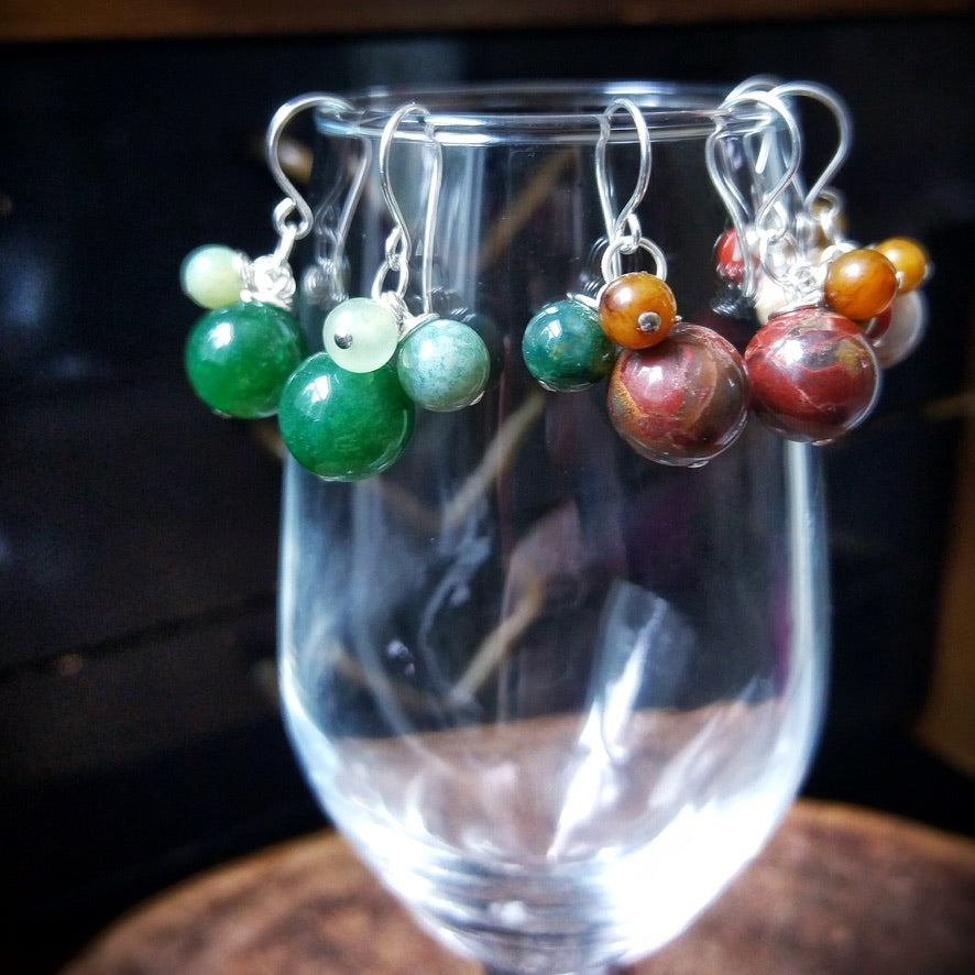 Multi-Color Jasper & Marble Gemstone Bobble Dangle Earrings - Jewelry