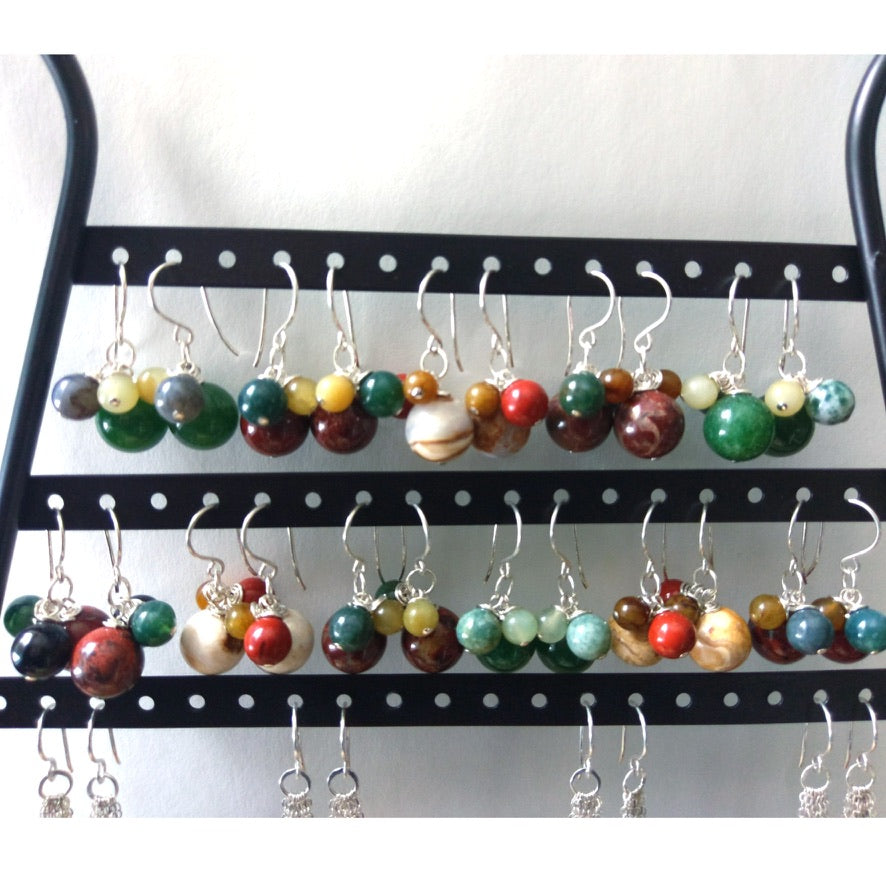 Multi-Color Jasper & Marble Gemstone Bobble Dangle Earrings - Jewelry