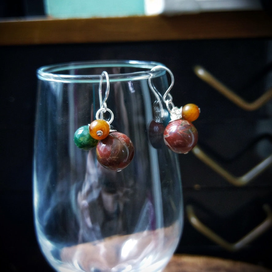 Multi-Color Jasper & Marble Gemstone Bobble Dangle Earrings - Jewelry