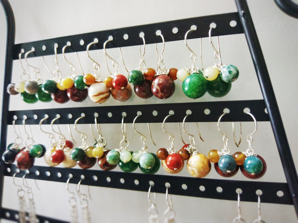 Multi-Color Jasper & Marble Gemstone Bobble Dangle Earrings - Jewelry