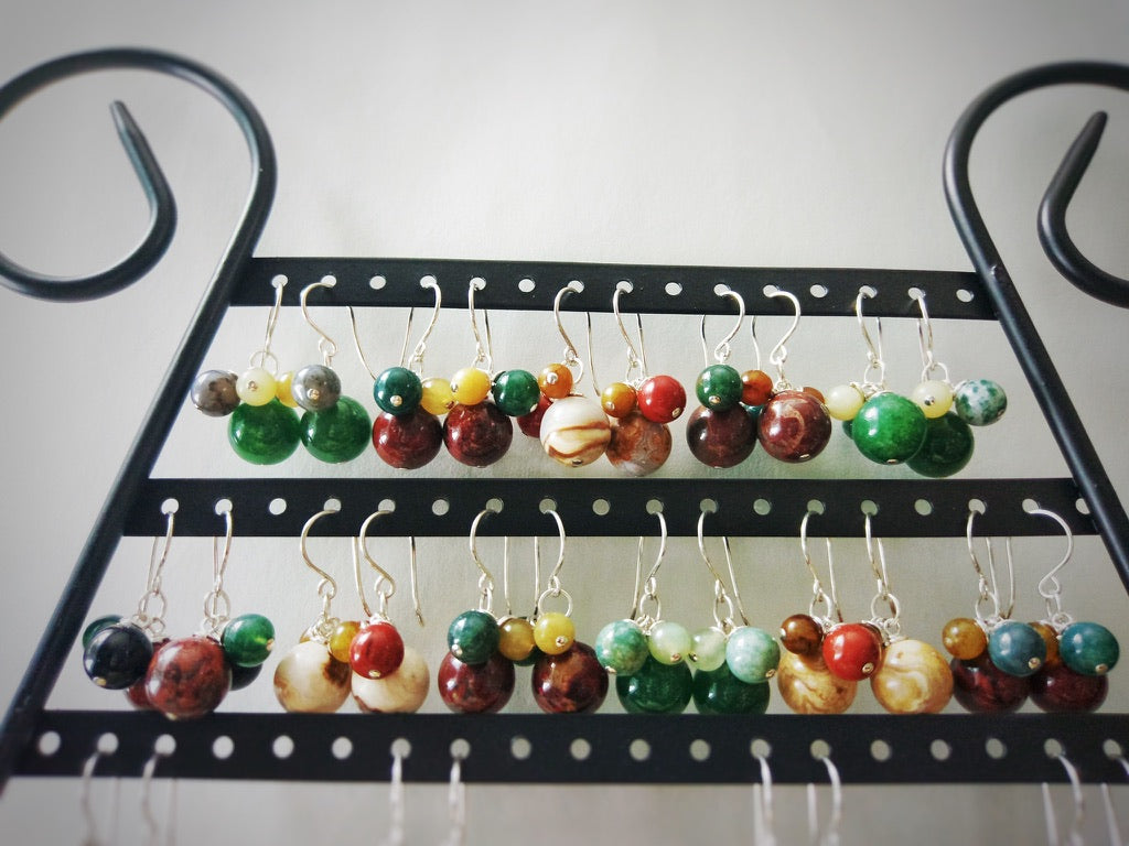 Multi-Color Jasper & Marble Gemstone Bobble Dangle Earrings - Jewelry