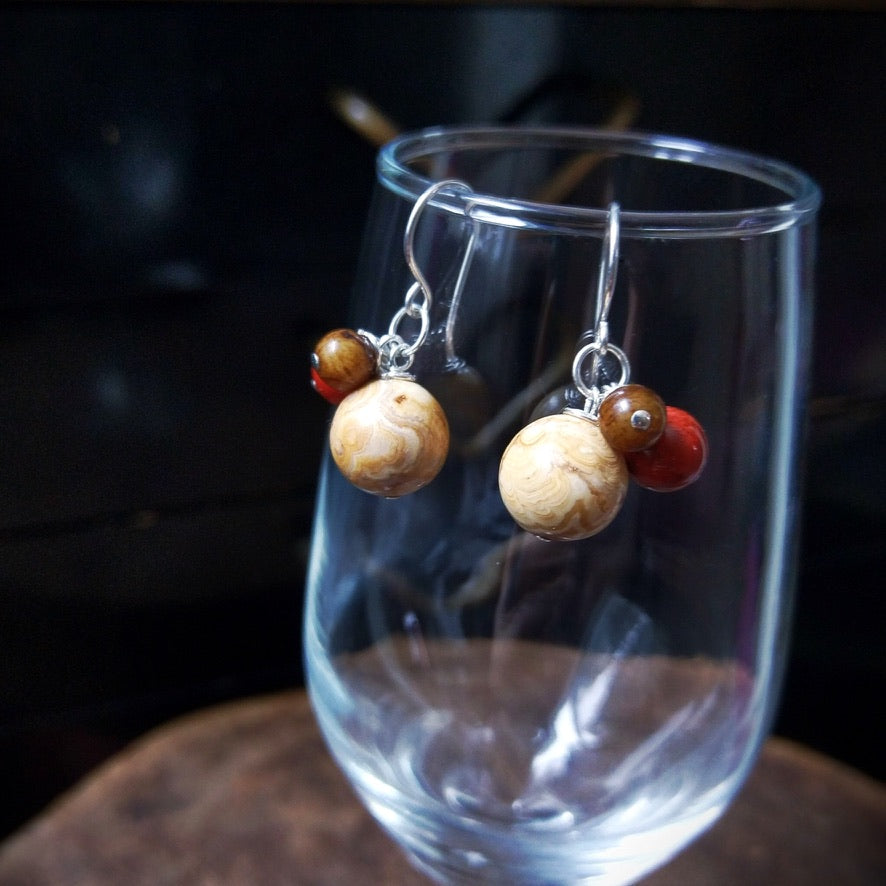 Multi-Color Jasper & Marble Gemstone Bobble Dangle Earrings - Jewelry