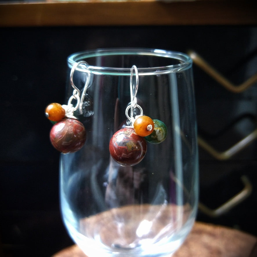 Multi-Color Jasper & Marble Gemstone Bobble Dangle Earrings - Jewelry