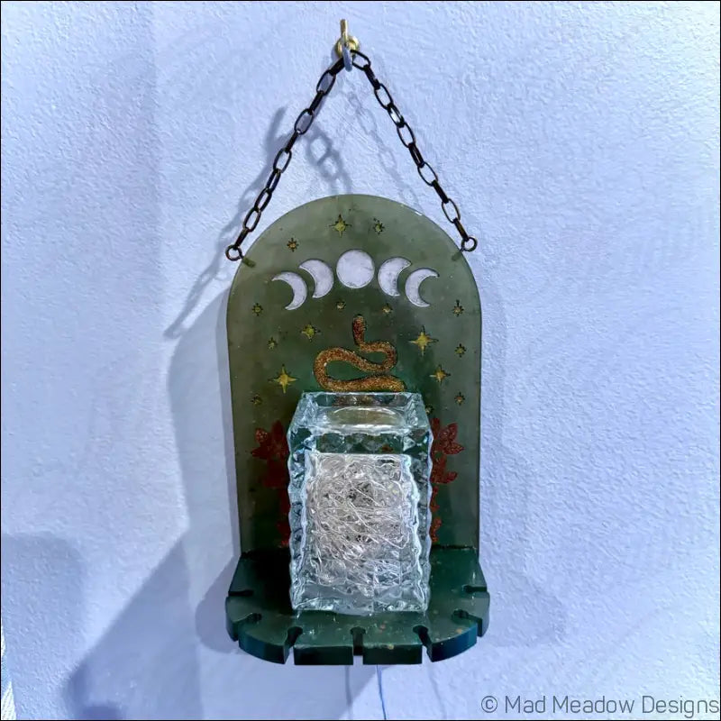 Mystical Green & Golden Snake Hanging Wall Light Necklace Holder - Light