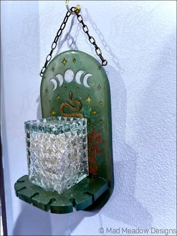 Mystical Green & Golden Snake Hanging Wall Light Necklace Holder - Light