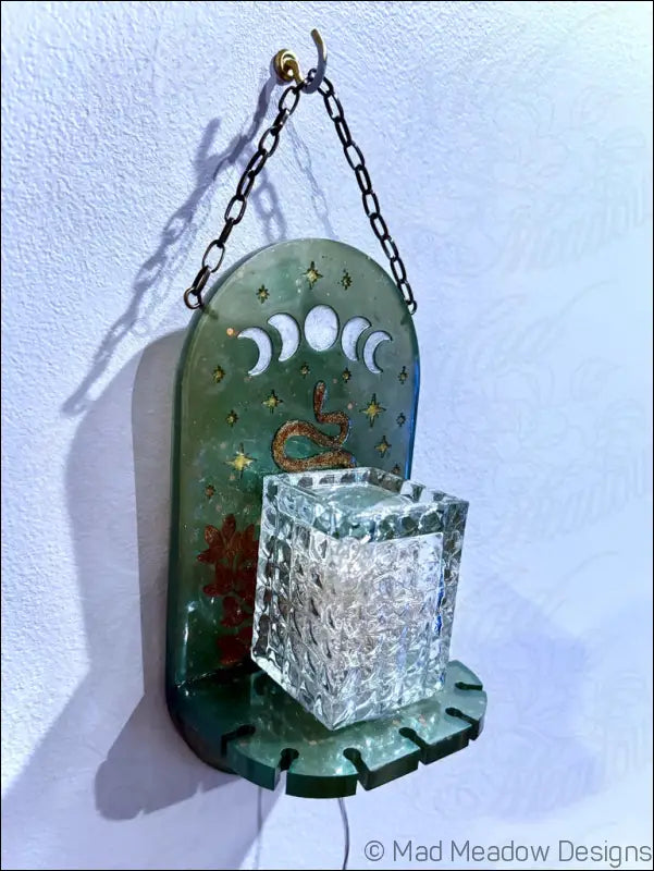 Mystical Green & Golden Snake Hanging Wall Light Necklace Holder - Light
