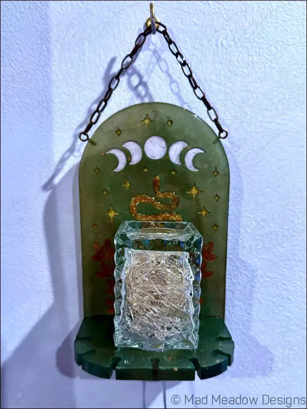 Mystical Green & Golden Snake Hanging Wall Light Necklace Holder - Light
