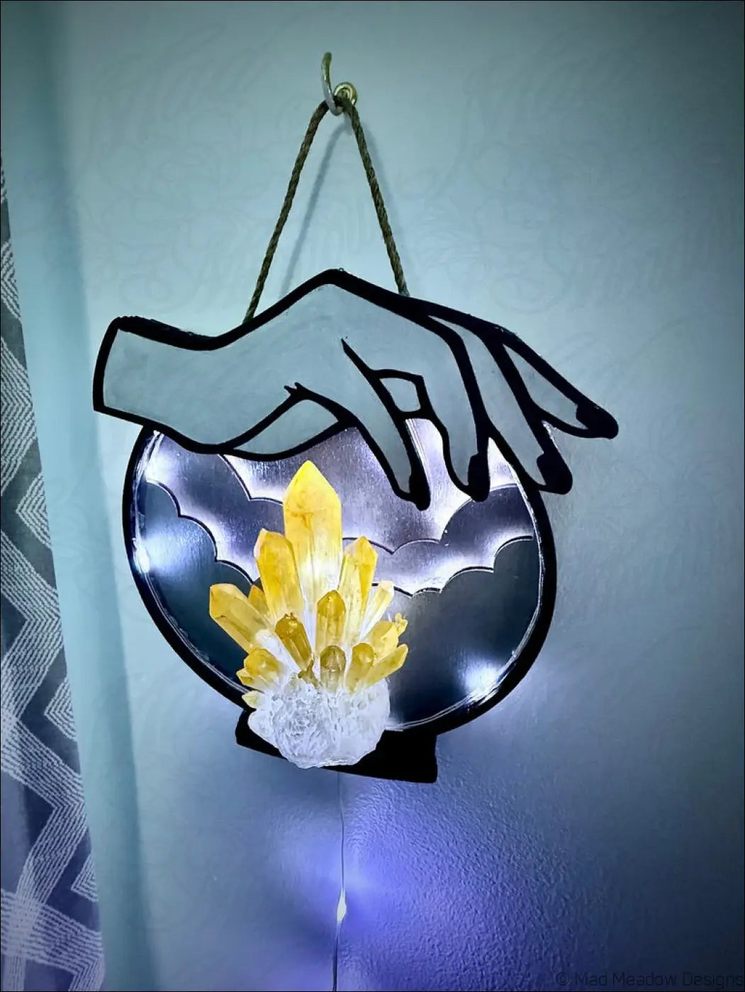Silver and Citrine Hanging Crystal Ball Light