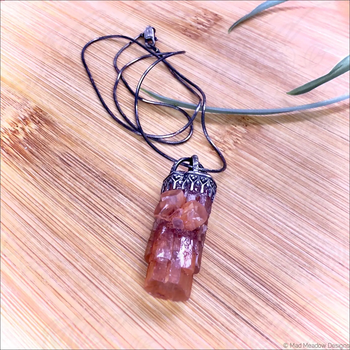 Raw Aragonite Crystal in Oxidized Sterling Silver Gallery Wire Pendant Necklace on 18’’ Snake Chain - Jewelry