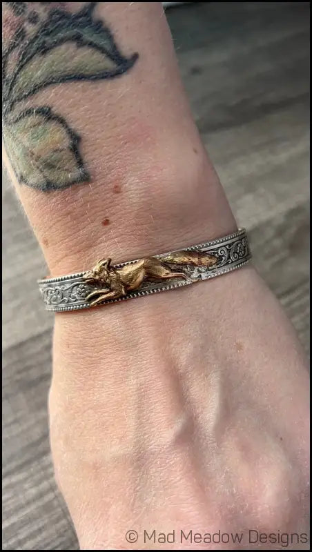 Running Fox Brass and Sterling Silver Cuff Bracelet - Jewelry