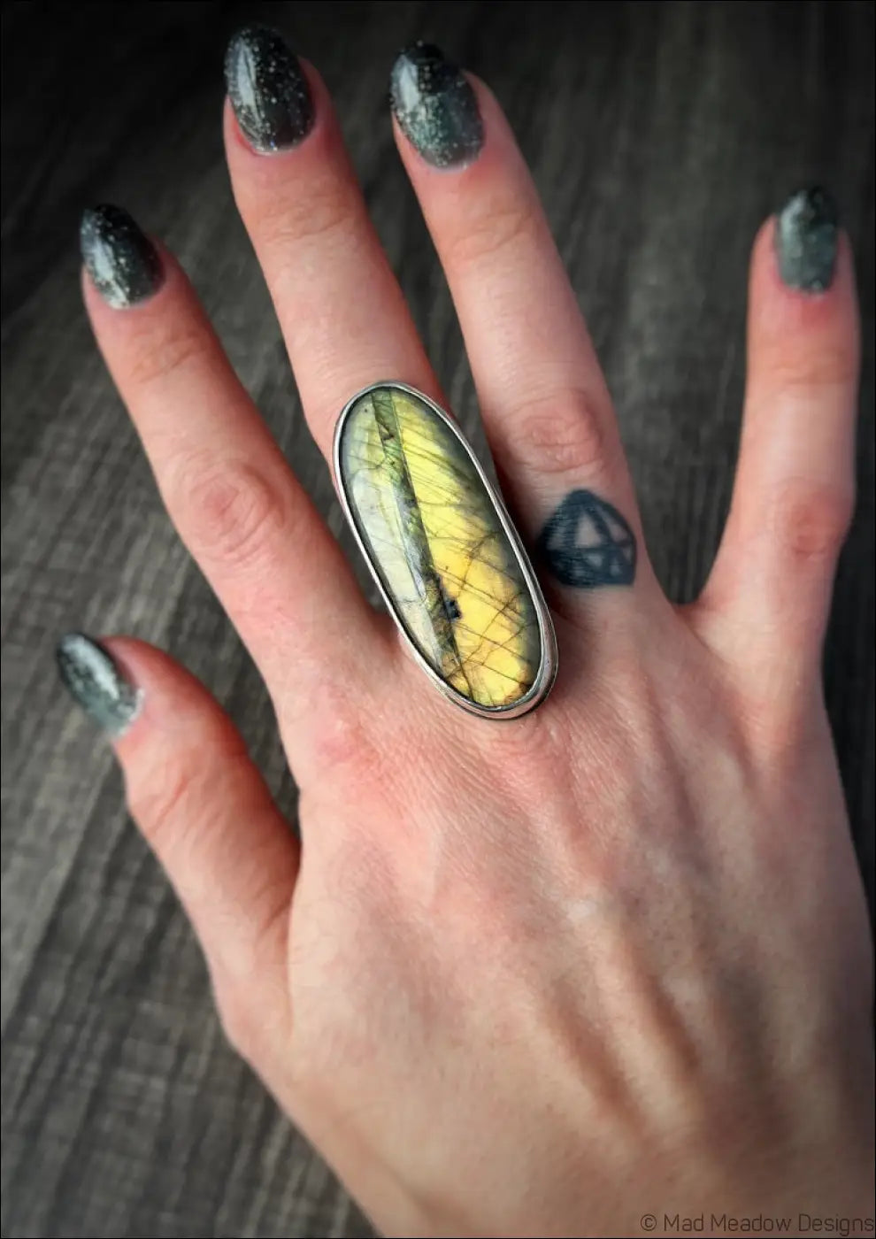 Beautiful Flashy Labradorite Large 20x50 Cabochon sterling Silver Statement Ring - Jewelry