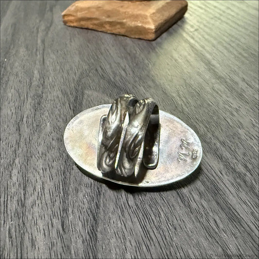 Oversized Prehnite Ring with Large Oval Cabochon - Ring
