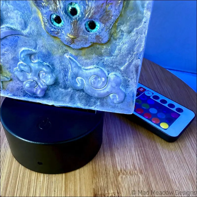 Pastel Whimsical Cat Nightlight with Cloud and Moon Design - Light