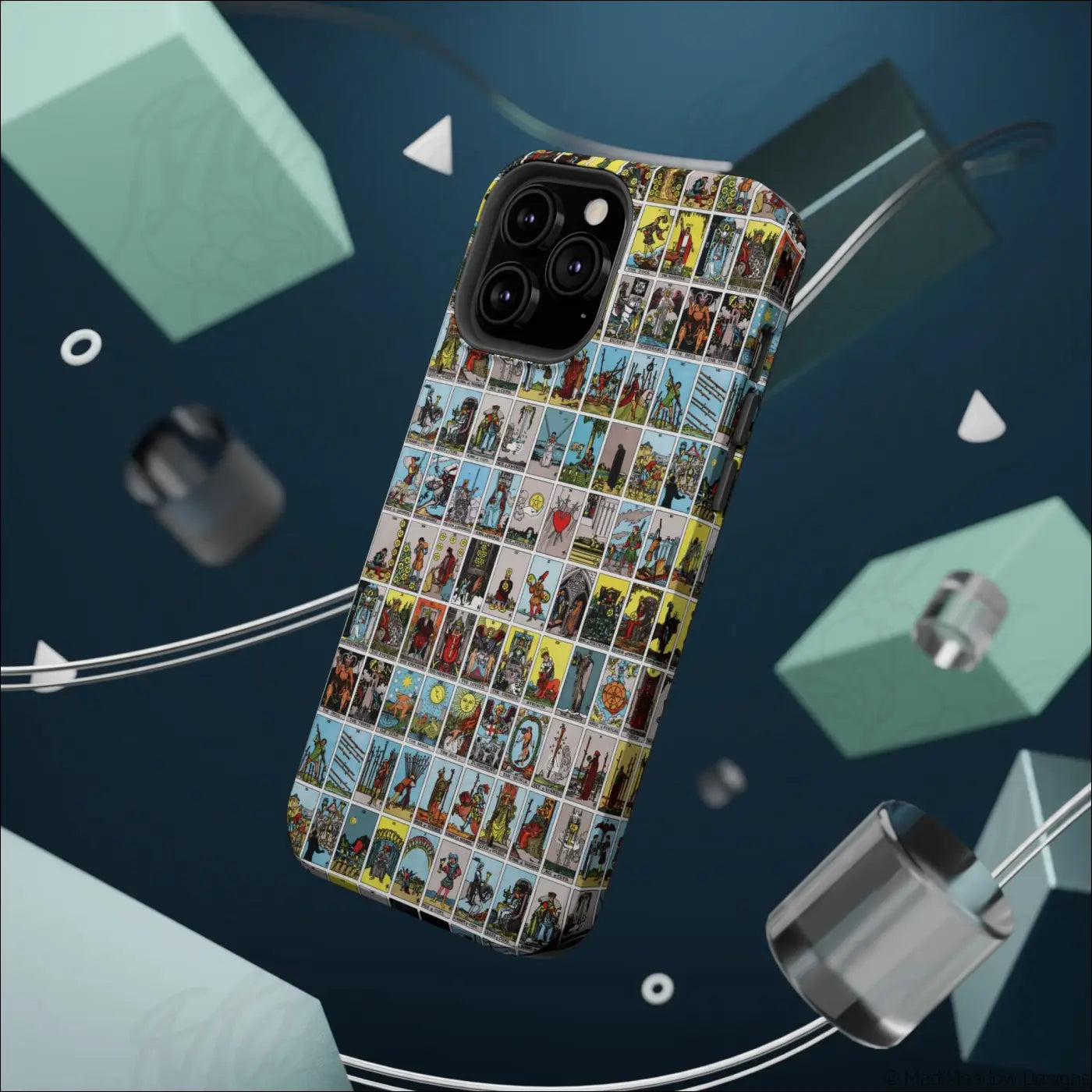 Vibrant phone case with vintage tarot card collage on rigid polycarbonate shell for magnetic impact resistance