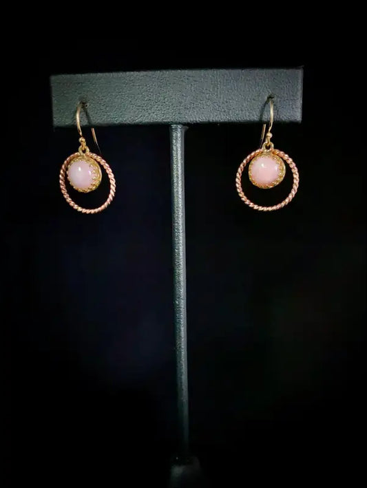 Pink Opal Brass 14k Yellow and Rose Gold Filled Twisted Halo Earrings