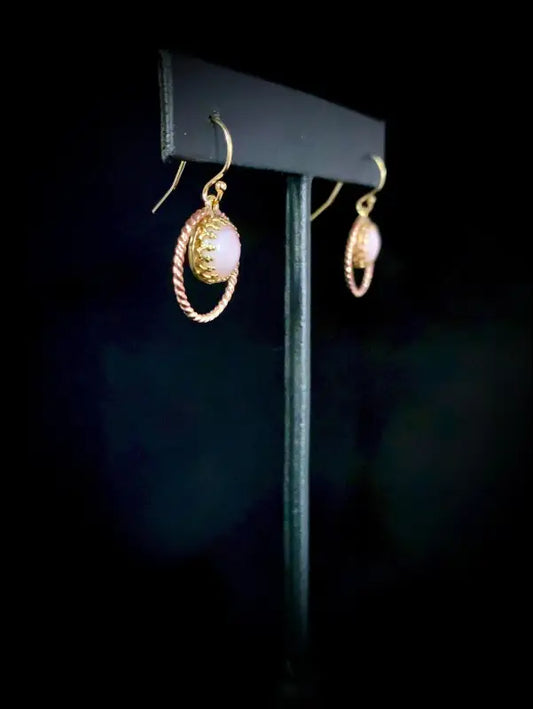 Pink Opal Brass 14k Yellow and Rose Gold Filled Twisted Halo Earrings