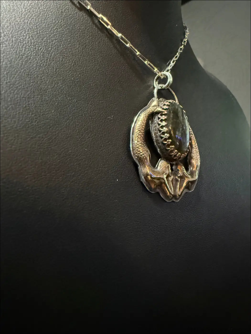 Playful Mermaids with Labradorite Necklace Sterling Brass and Copper Pendant - Necklace