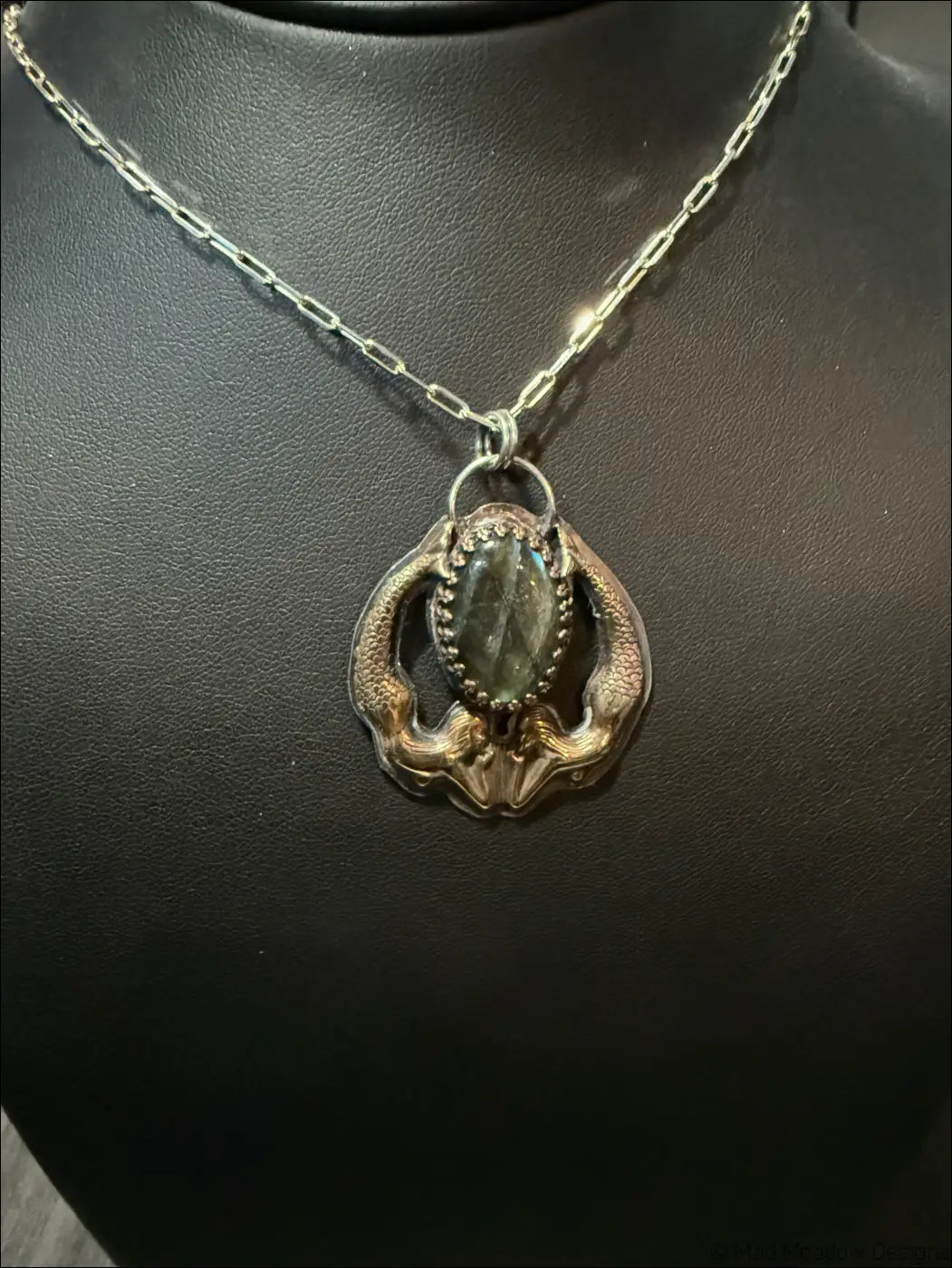 Playful Mermaids with Labradorite Necklace Sterling Brass and Copper Pendant - Necklace