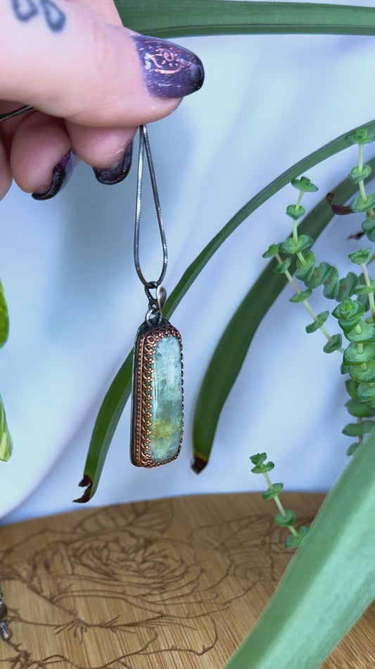Aquamarine Beryl Rectangular Pendant in Sterling Silver with Snake Chain