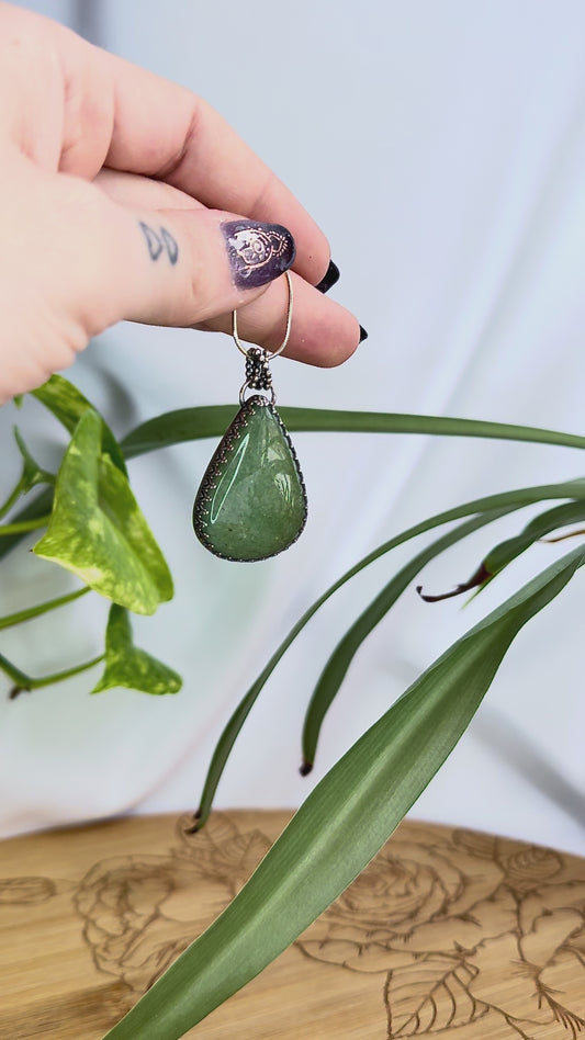 Green Aventurine Sterling Silver Drop Pendant Necklace