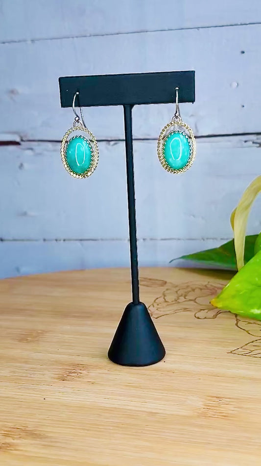 Amazonite Sterling Silver Halo Dangle Earrings with Turquoise and Silver Design