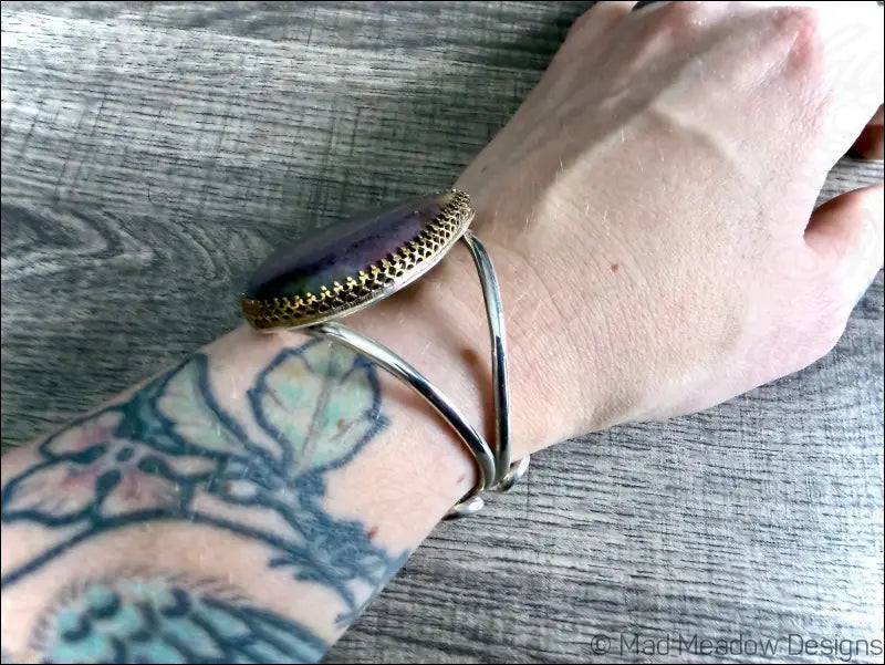 Purple Jasper Bold Boho Sterling Silver Cuff Bracelet - Jewelry