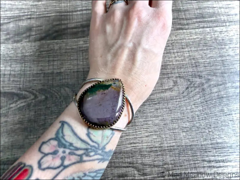 Purple Jasper Bold Boho Sterling Silver Cuff Bracelet - Jewelry