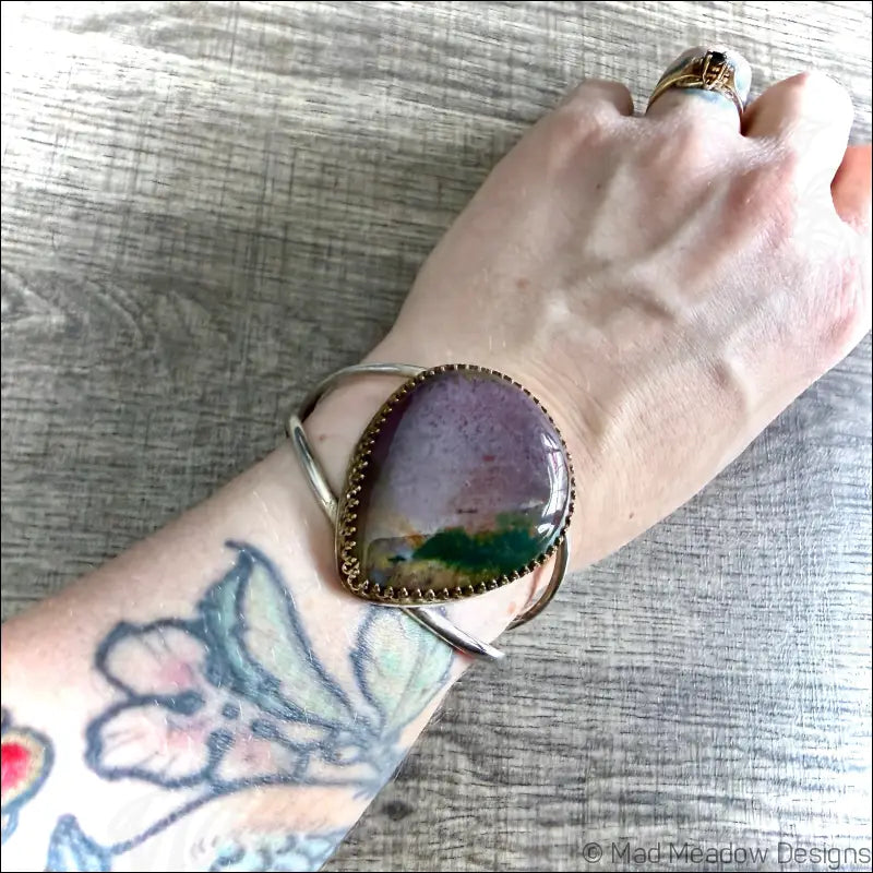 Purple Jasper Bold Boho Sterling Silver Cuff Bracelet - Jewelry
