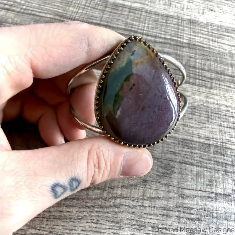 Purple Jasper Bold Boho Sterling Silver Cuff Bracelet - Jewelry