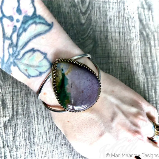Purple Jasper Bold Boho Sterling Silver Cuff Bracelet - Jewelry