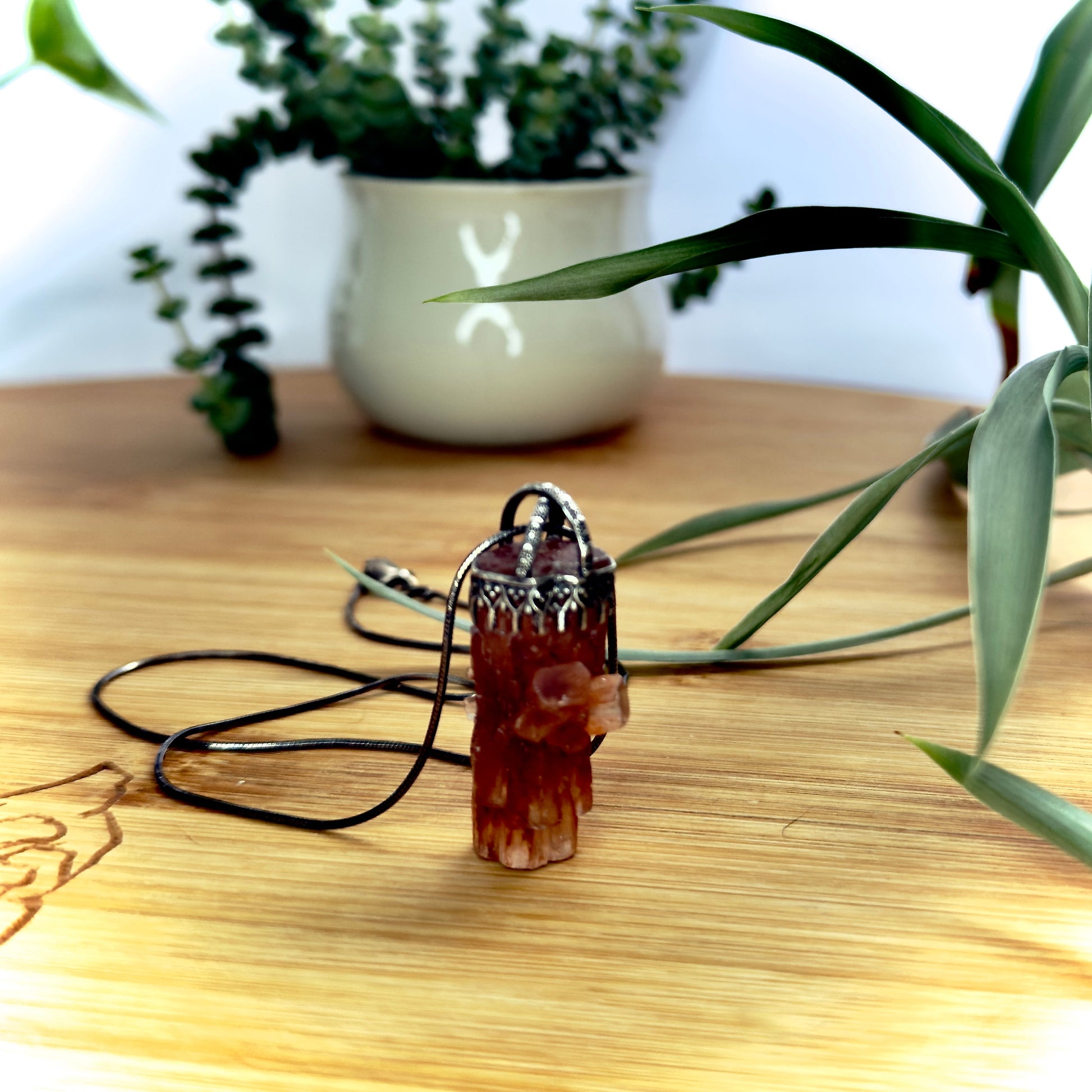 Raw Aragonite Crystal in Oxidized Sterling Silver Gallery Wire Pendant Necklace on 18’’ Snake Chain - Jewelry